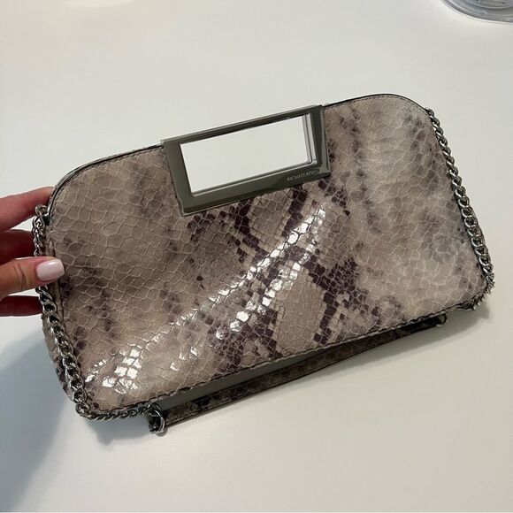 MICHAEL KORS Snakeskin Leather Clutch Chain Shoulder Bag Gray Silver - Picture 11 of 14